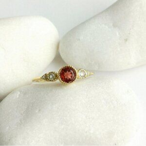 Garnet Diamond Accent Ring 14k Gold on Sterling Silver size 6